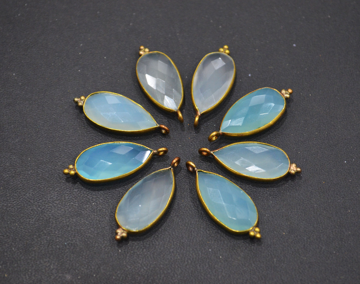 Aqua Chalcedony Faceted Pear Shape Connector , Sold By Piece , 10x20 mm , RB-6408