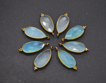 Aqua Chalcedony Faceted Pear Shape Connector , Sold By Piece , 10x20 mm , RB-6408
