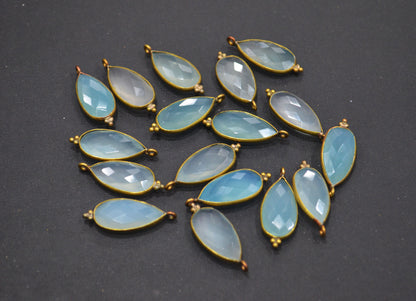 Aqua Chalcedony Faceted Pear Shape Connector , Sold By Piece , 10x20 mm , RB-6408