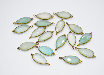 Aqua Chalcedony Faceted Pear Shape Connector , Sold By Piece , 10x20 mm , RB-6408