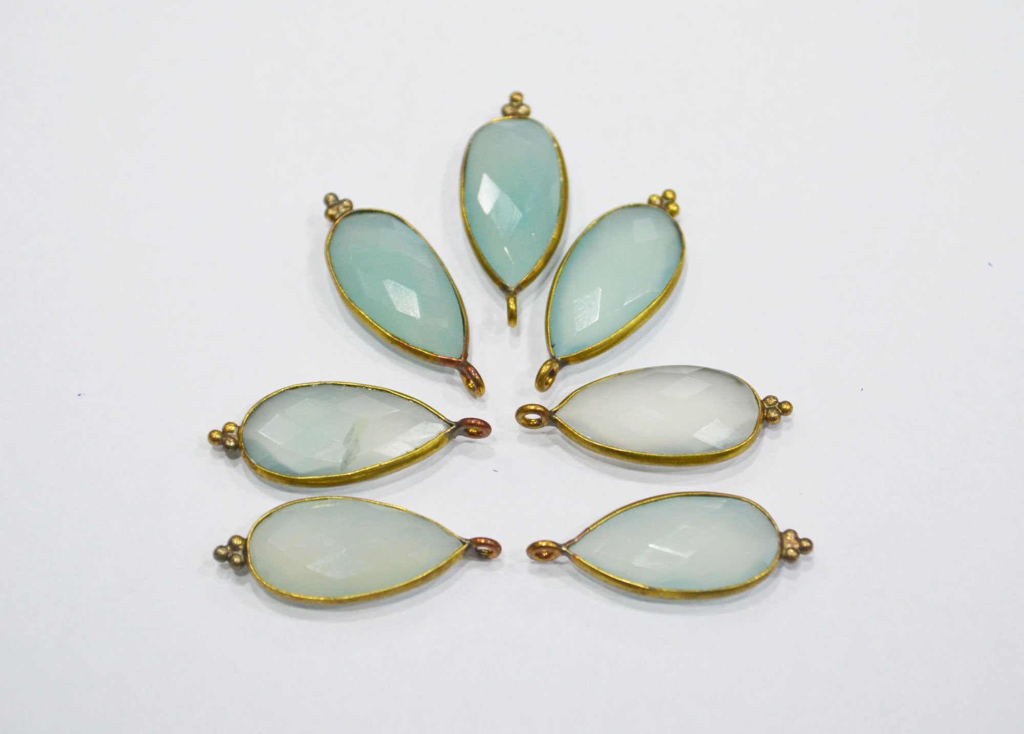 Aqua Chalcedony Faceted Pear Shape Connector , Sold By Piece , 10x20 mm , RB-6408