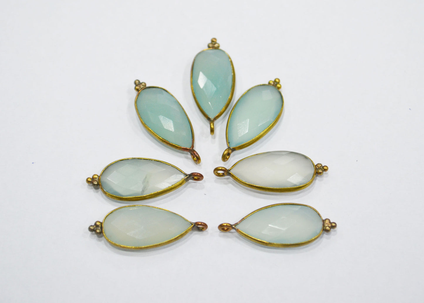 Aqua Chalcedony Faceted Pear Shape Connector , Sold By Piece , 10x20 mm , RB-6408