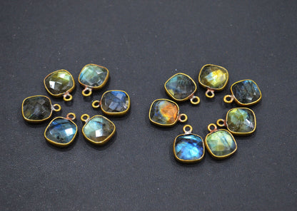 Labradorite Faceted Cushion Shape Connector , Sold By Piece , 11 mm , RB-6409