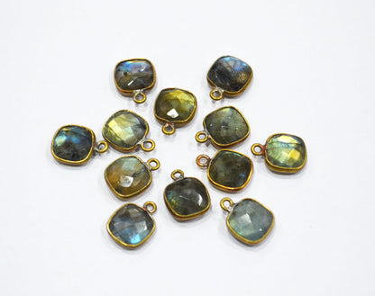 Labradorite Faceted Cushion Shape Connector , Sold By Piece , 11 mm , RB-6409