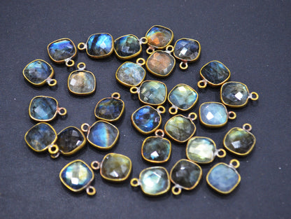 Labradorite Faceted Cushion Shape Connector , Sold By Piece , 11 mm , RB-6409