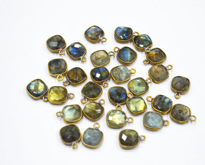 Labradorite Faceted Cushion Shape Connector , Sold By Piece , 11 mm , RB-6409