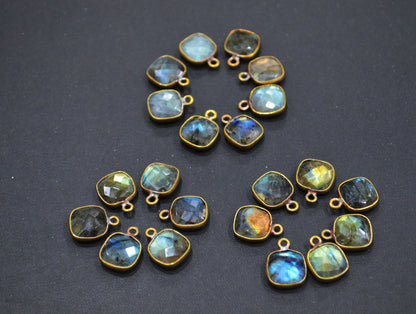 Labradorite Faceted Cushion Shape Connector , Sold By Piece , 11 mm , RB-6409