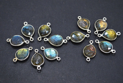 Labradorite Faceted Pear Shape Connector , Sold By Piece , 10x12 mm , RB-6410