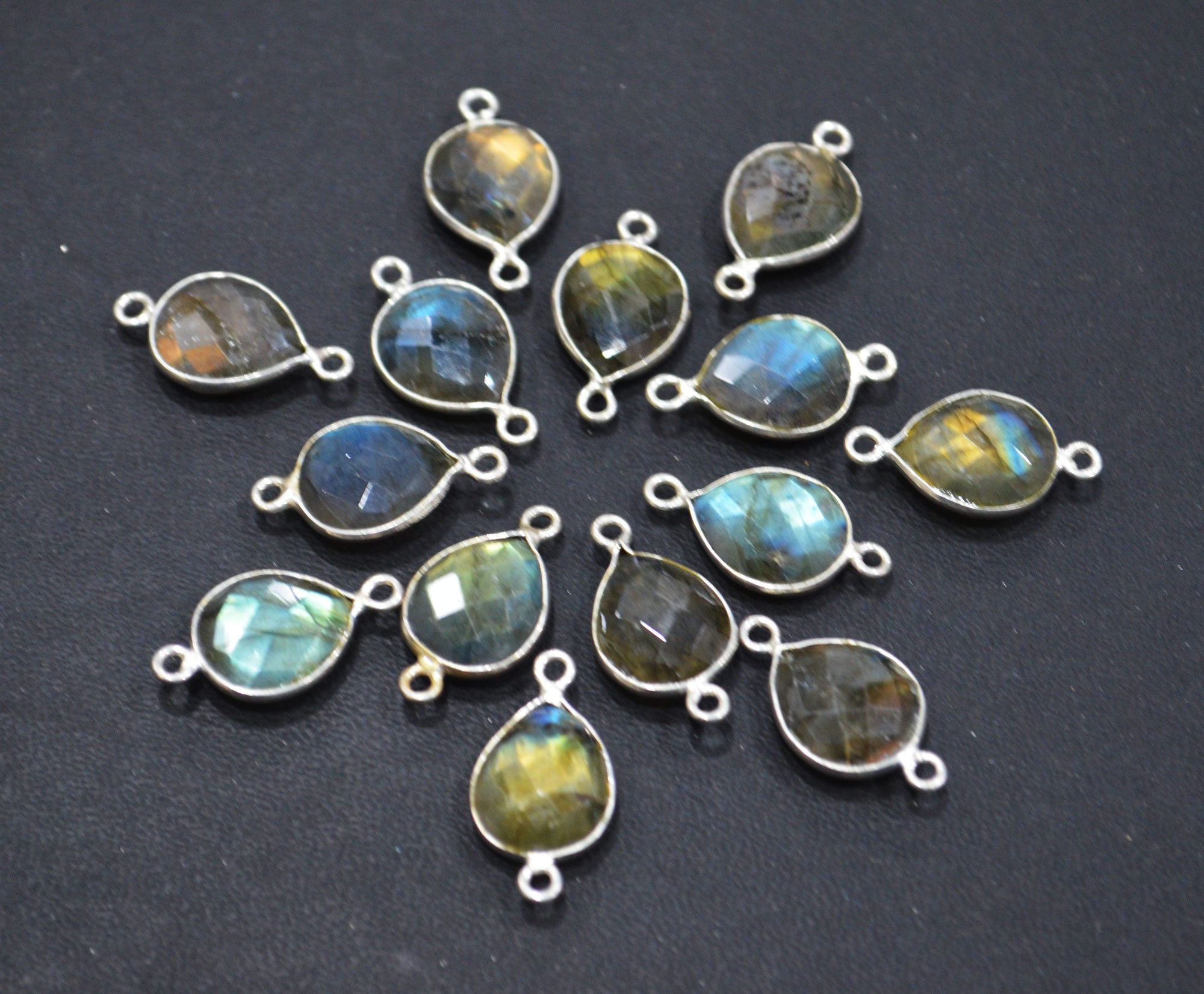Labradorite Faceted Pear Shape Connector , Sold By Piece , 10x12 mm , RB-6410