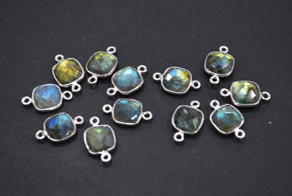 Labradorite Faceted Cushion Shape Connector , Sold By Piece , 11 mm , RB-6412