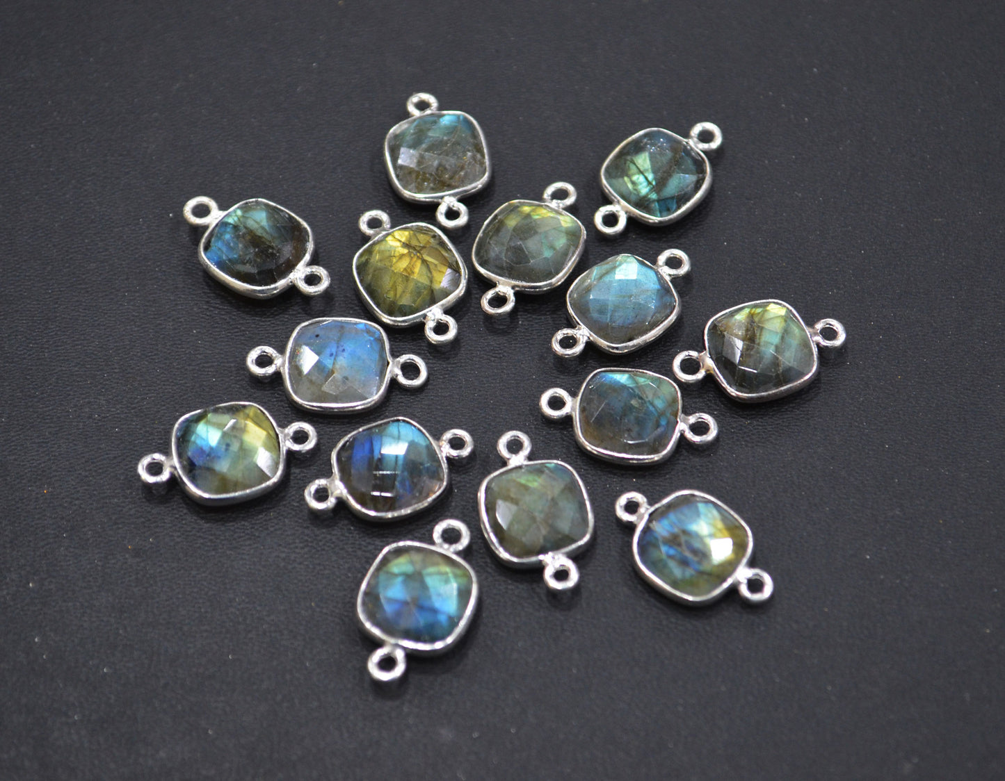 Labradorite Faceted Cushion Shape Connector , Sold By Piece , 11 mm , RB-6412