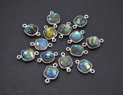 Labradorite Faceted Cushion Shape Connector , Sold By Piece , 11 mm , RB-6412