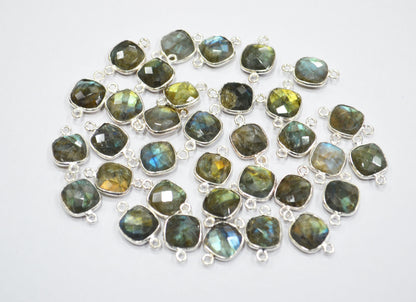 Labradorite Faceted Cushion Shape Connector , Sold By Piece , 11 mm , RB-6412