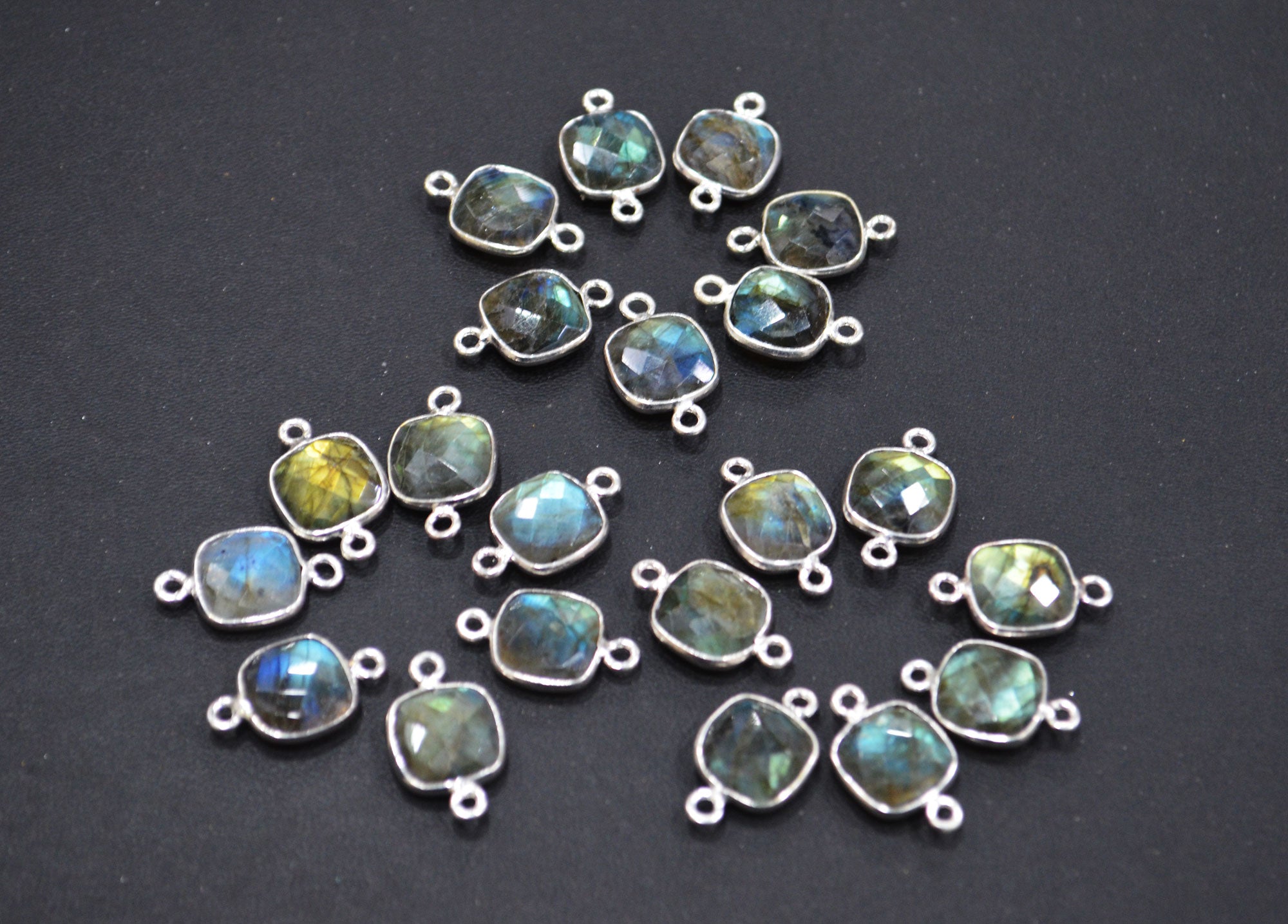 Labradorite Faceted Cushion Shape Connector , Sold By Piece , 11 mm , RB-6412