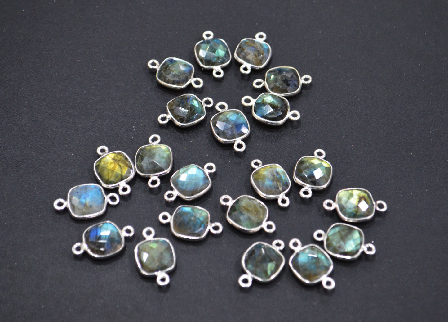 Labradorite Faceted Cushion Shape Connector , Sold By Piece , 11 mm , RB-6412