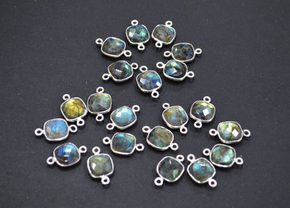 Labradorite Faceted Cushion Shape Connector , Sold By Piece , 11 mm , RB-6412