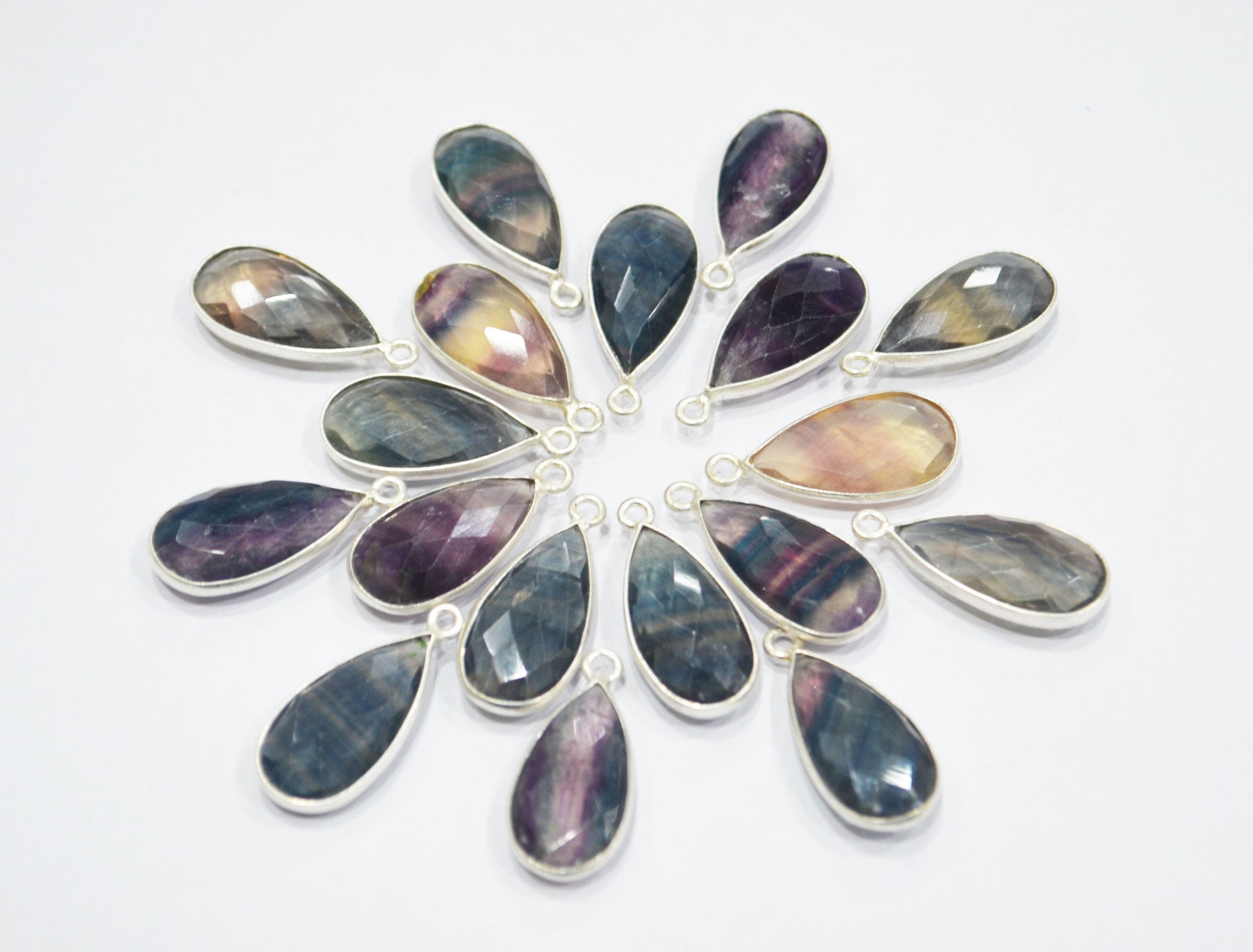 Multi Fluorite Faceted Pear Shape Connector , Sold By Piece , 10x20 mm , RB-6413