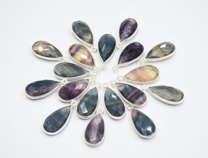 Multi Fluorite Faceted Pear Shape Connector , Sold By Piece , 10x20 mm , RB-6413