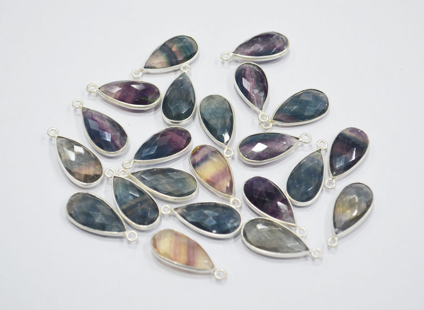 Multi Fluorite Faceted Pear Shape Connector , Sold By Piece , 10x20 mm , RB-6413