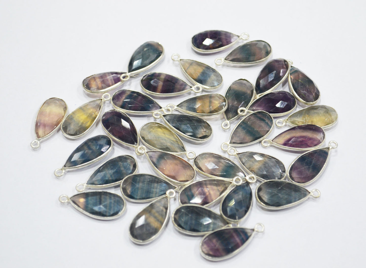 Multi Fluorite Faceted Pear Shape Connector , Sold By Piece , 10x20 mm , RB-6413
