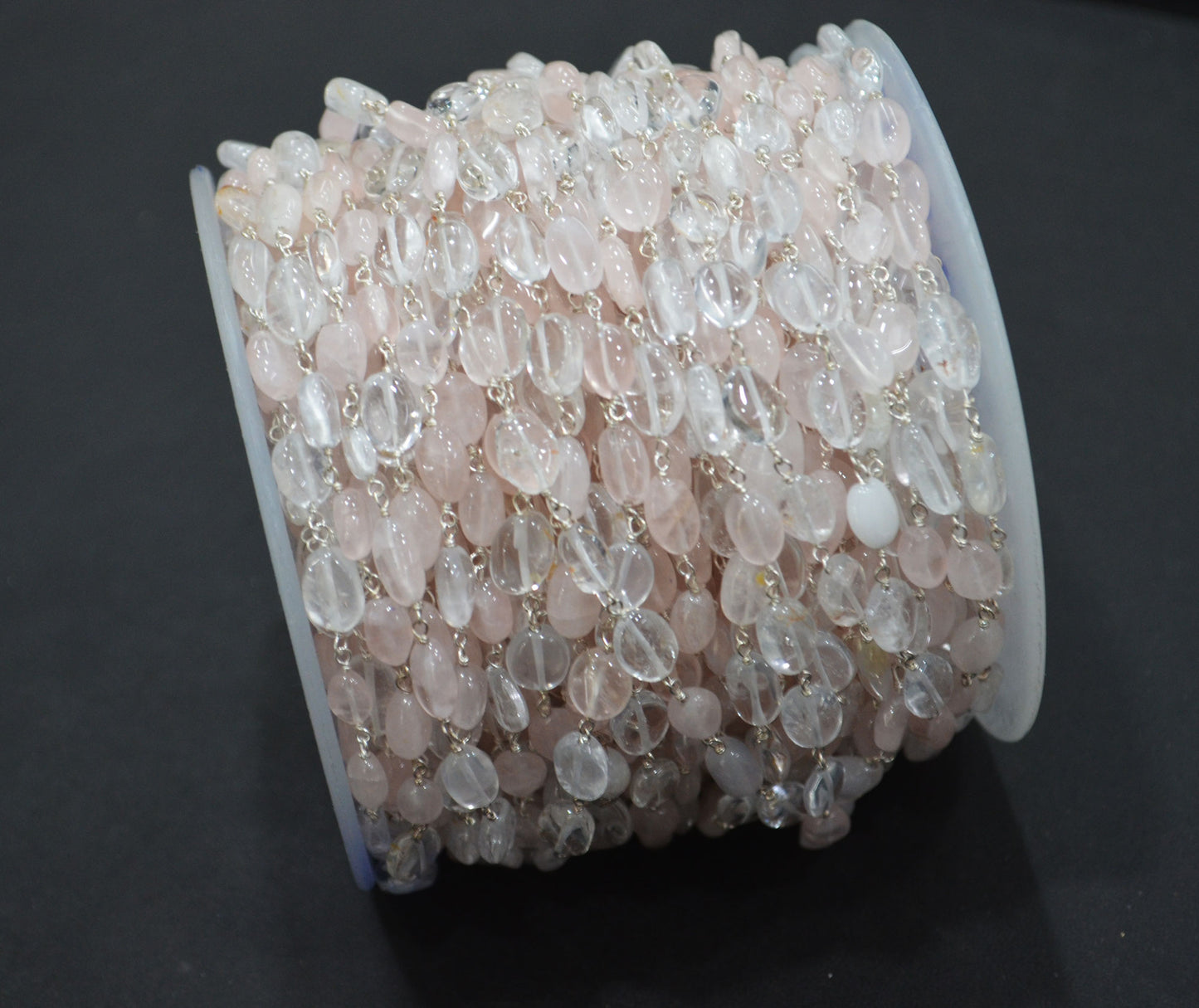 Rose Quartz Smooth Oval Shape Rosary Beaded Chain , 5x7 - 6x8 mm , RB-6414