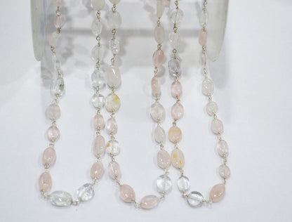 Rose Quartz Smooth Oval Shape Rosary Beaded Chain , 5x7 - 6x8 mm , RB-6414