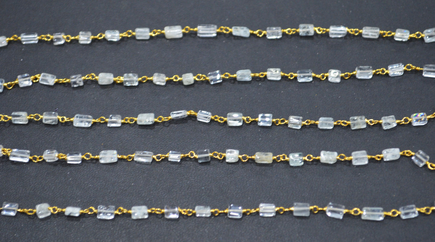 Aquamarine Smooth Rectangle Shape Rosary Beaded Chain , 2 - 5 mm , RB-6415