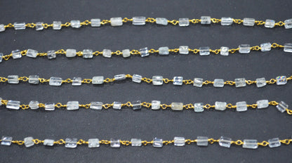 Aquamarine Smooth Rectangle Shape Rosary Beaded Chain , 2 - 5 mm , RB-6415
