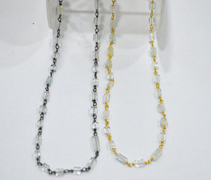Aquamarine Smooth Rectangle Shape Rosary Beaded Chain , 2 - 5 mm , RB-6415