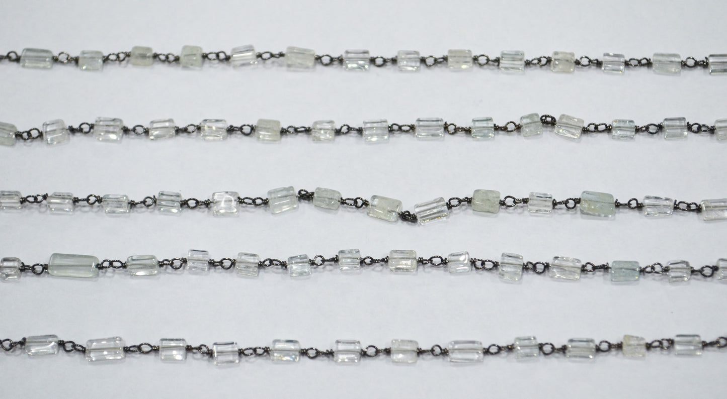 Aquamarine Smooth Rectangle Shape Rosary Beaded Chain , 2 - 5 mm , RB-6415