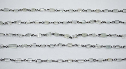 Aquamarine Smooth Rectangle Shape Rosary Beaded Chain , 2 - 5 mm , RB-6415