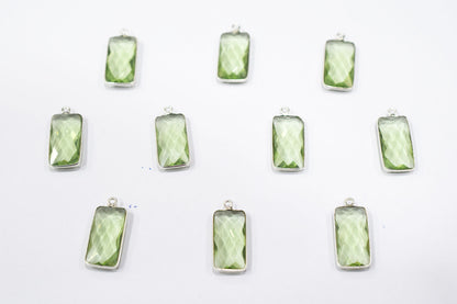 Green Amethyst Hydro Glass Baguette Shape Connector , Sold By Piece , 11x22 mm , RB-6454