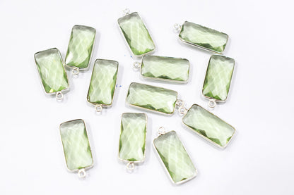 Green Amethyst Hydro Glass Baguette Shape Connector , Sold By Piece , 11x22 mm , RB-6454