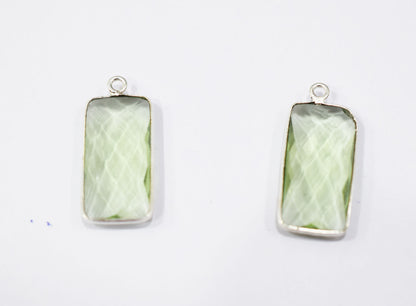 Green Amethyst Hydro Glass Baguette Shape Connector , Sold By Piece , 11x22 mm , RB-6454