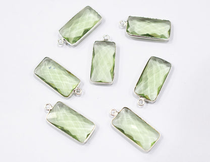 Green Amethyst Hydro Glass Baguette Shape Connector , Sold By Piece , 11x22 mm , RB-6454