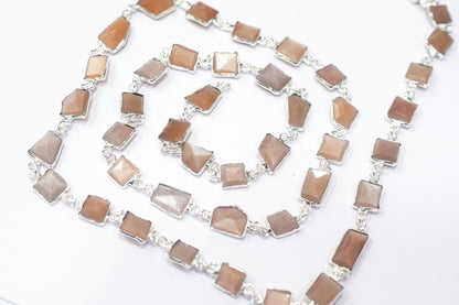 Peach Moonstone Faceted Fancy Cut Shape Connector Chain , 9.50x10.50 - 9.50x11.50 mm , RB-6457