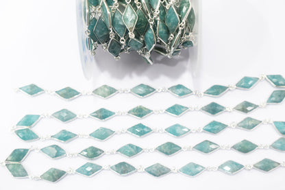 Amazonite Faceted Diamond Shape Connector Chain , 11x20 mm , RB-6458