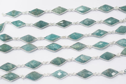 Amazonite Faceted Diamond Shape Connector Chain , 11x20 mm , RB-6458