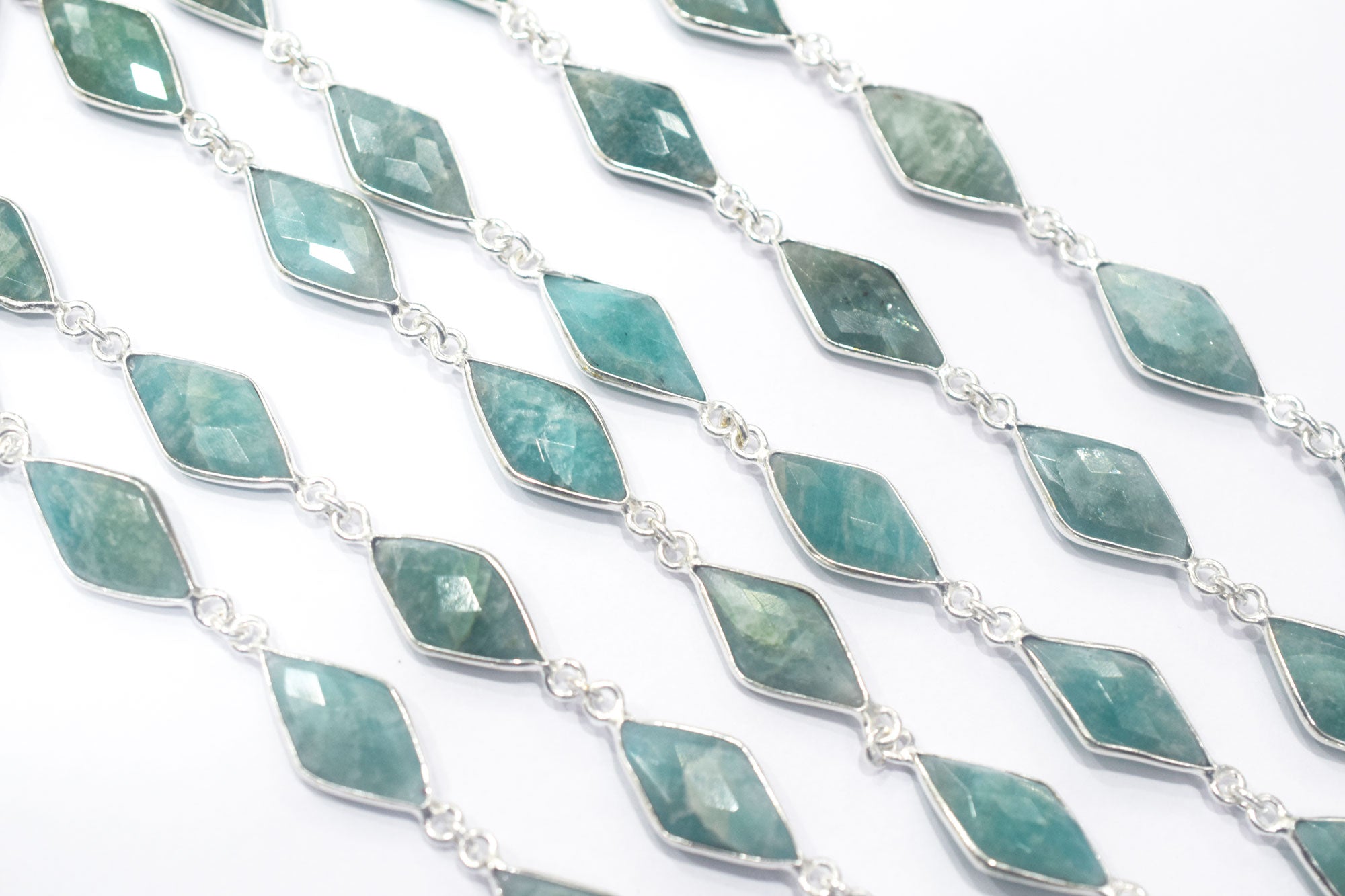 Amazonite Faceted Diamond Shape Connector Chain , 11x20 mm , RB-6458