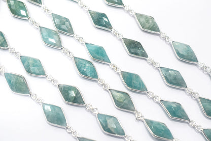 Amazonite Faceted Diamond Shape Connector Chain , 11x20 mm , RB-6458