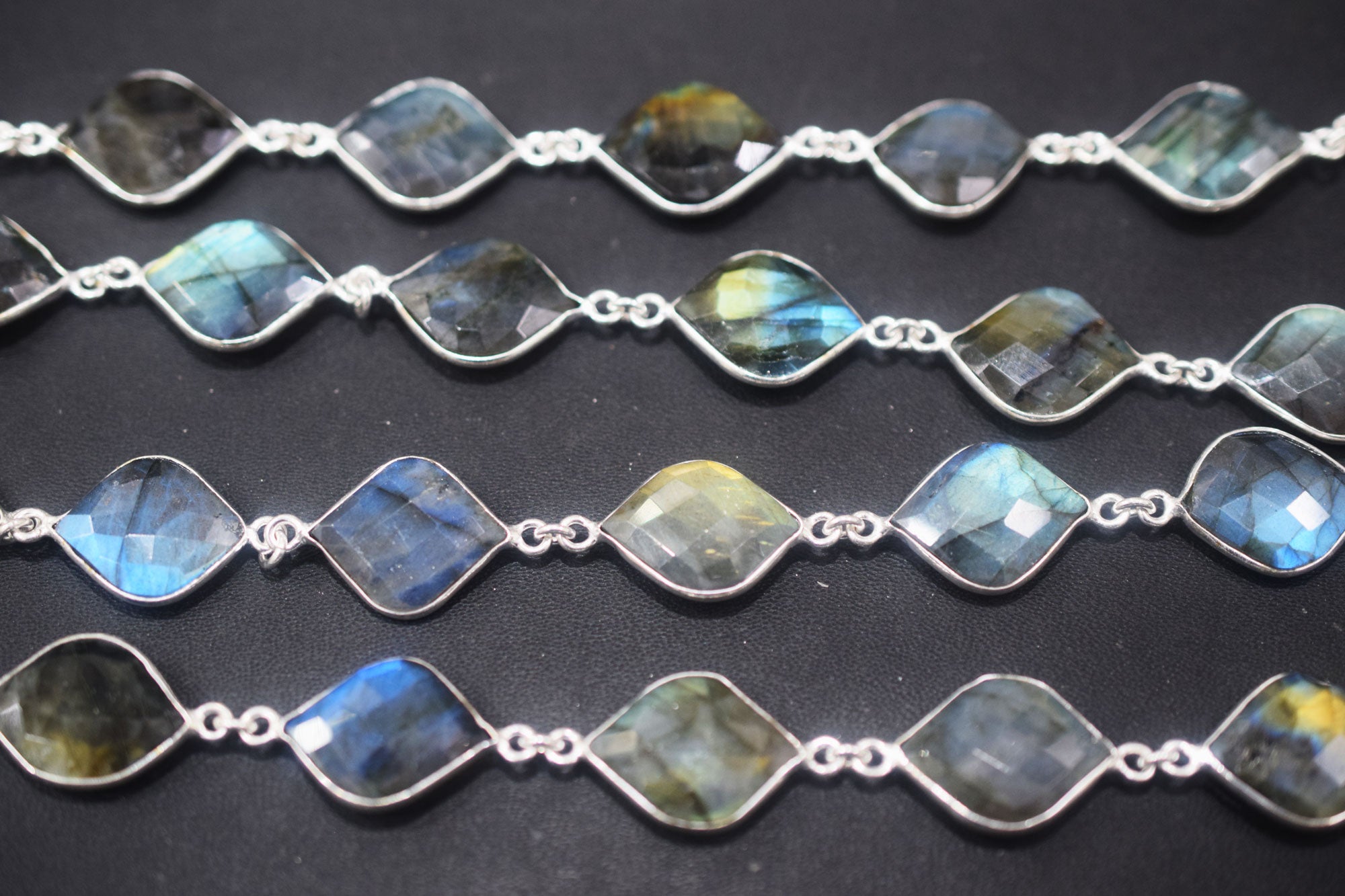 Labradorite Faceted Fancy Flat Dew Drops Shape Connector Chain , 15x19 - 16x20 mm , RB-6459