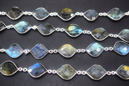 Labradorite Faceted Fancy Flat Dew Drops Shape Connector Chain , 15x19 - 16x20 mm , RB-6459
