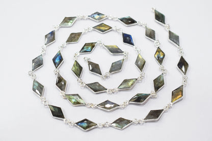 Labradorite Faceted Diamond Shape Connector Chain , 11x17 mm , RB-6460