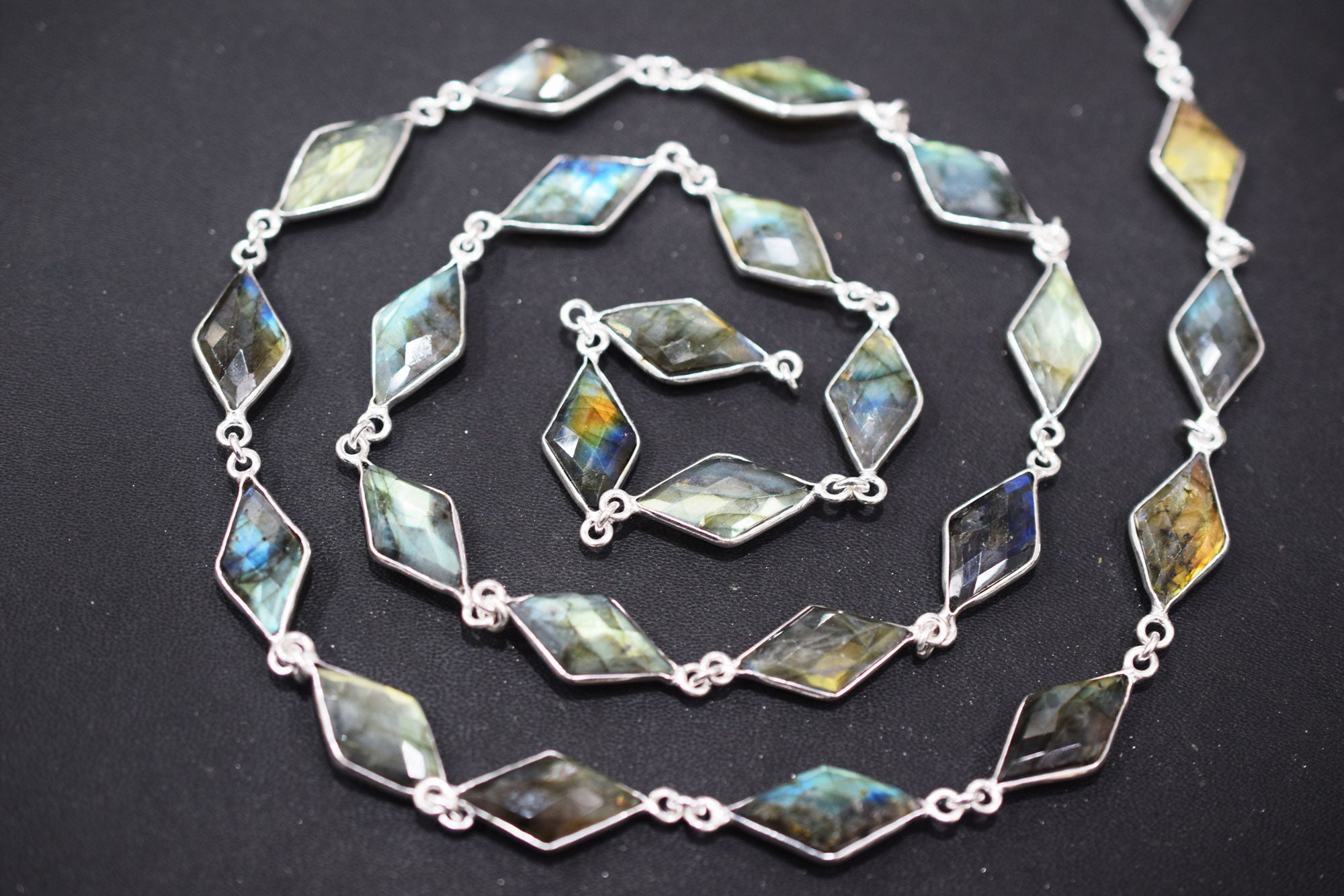 Labradorite Faceted Diamond Shape Connector Chain , 11x19 mm , RB-6460A