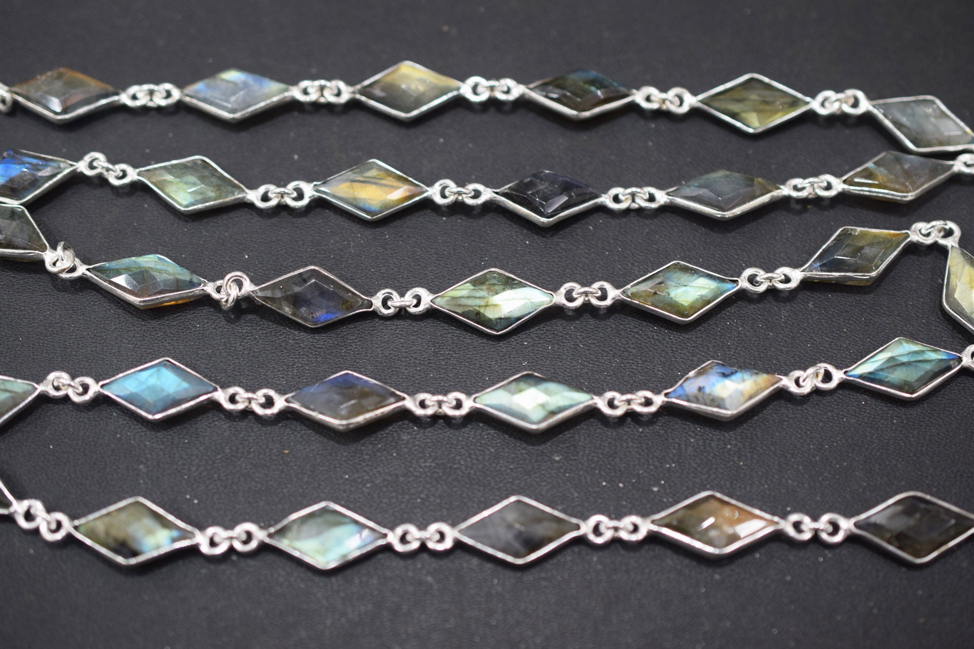 Labradorite Faceted Diamond Shape Connector Chain , 11x17 mm , RB-6460