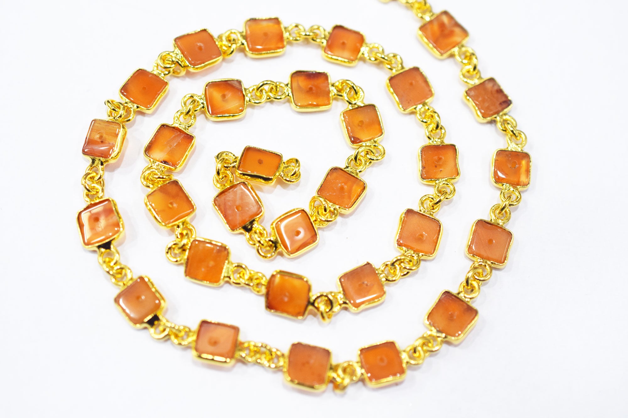 Carnelian Smooth Heishi Square Shape Connector Chain , 7 - 8 mm , RB-6461