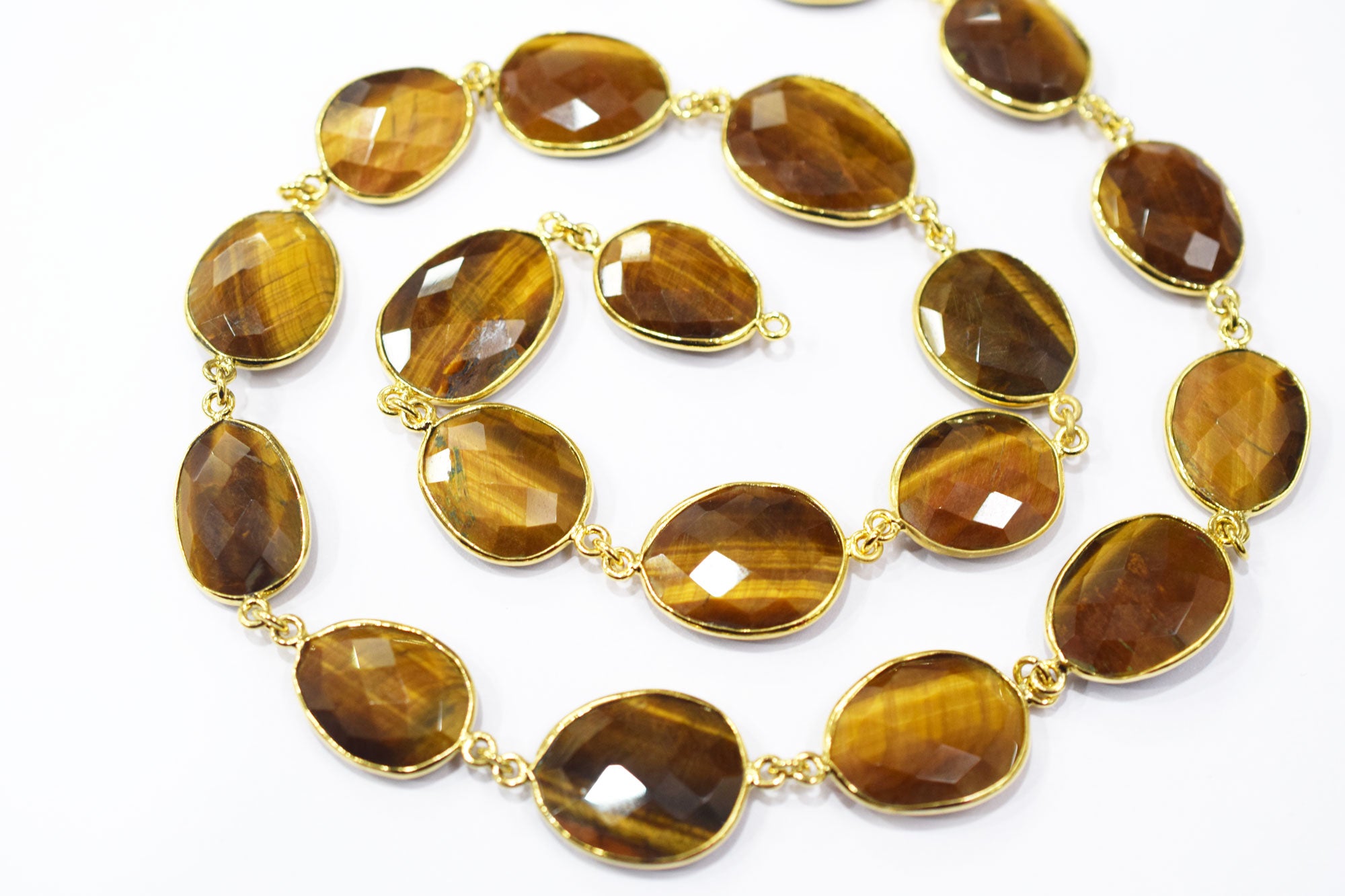 Tiger Eye Faceted Slice Shape Connector Chain , 15x17 - 18x20 mm , RB-6469