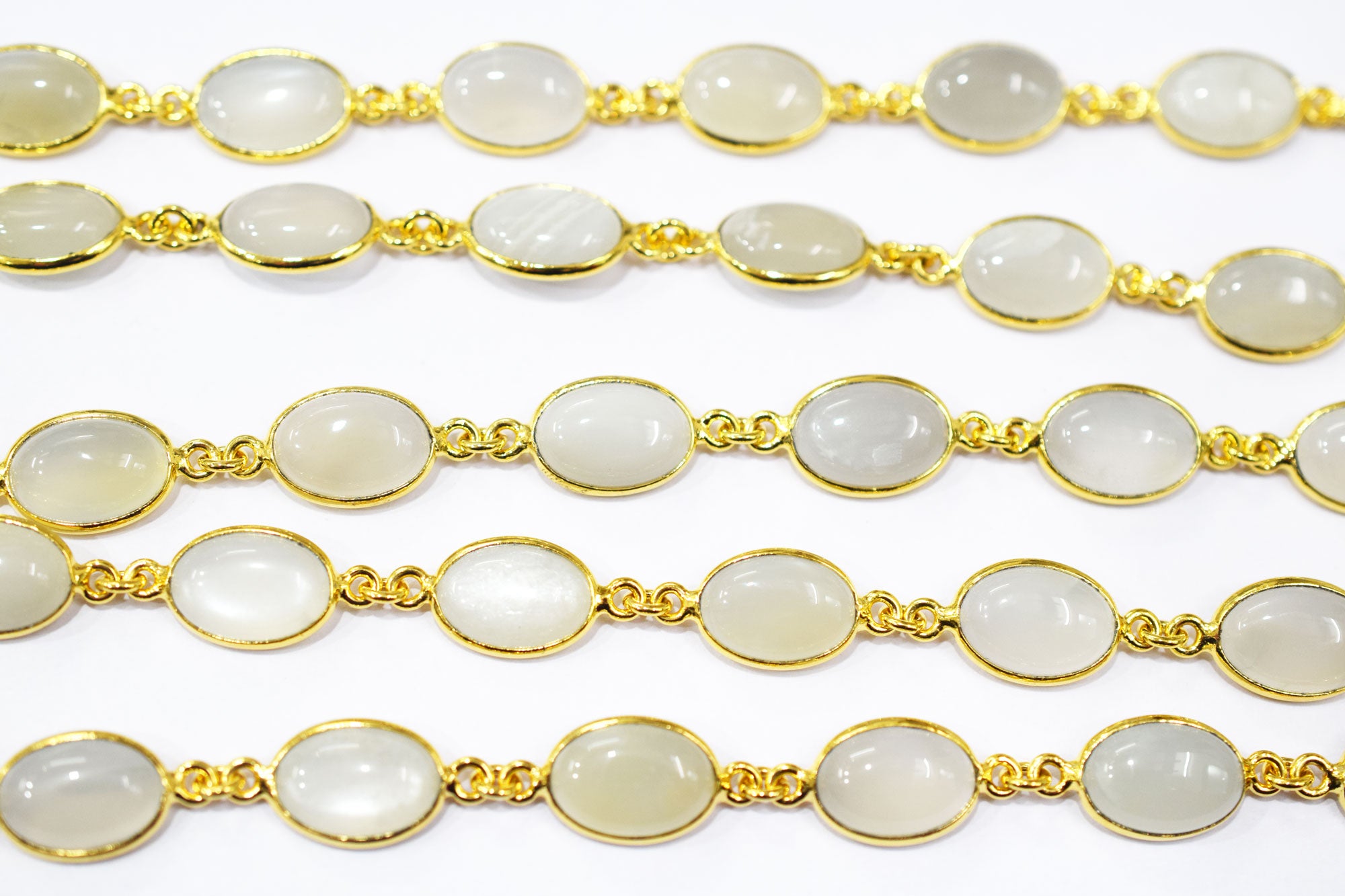 Ceylon Moonstone Smooth Oval Shape Connector Chain , 10 - 14 mm , RB-6471