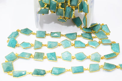 Amazonite Fancy Cut Shape Connector Chain , 14x16 - 15x20 mm , RB-6472