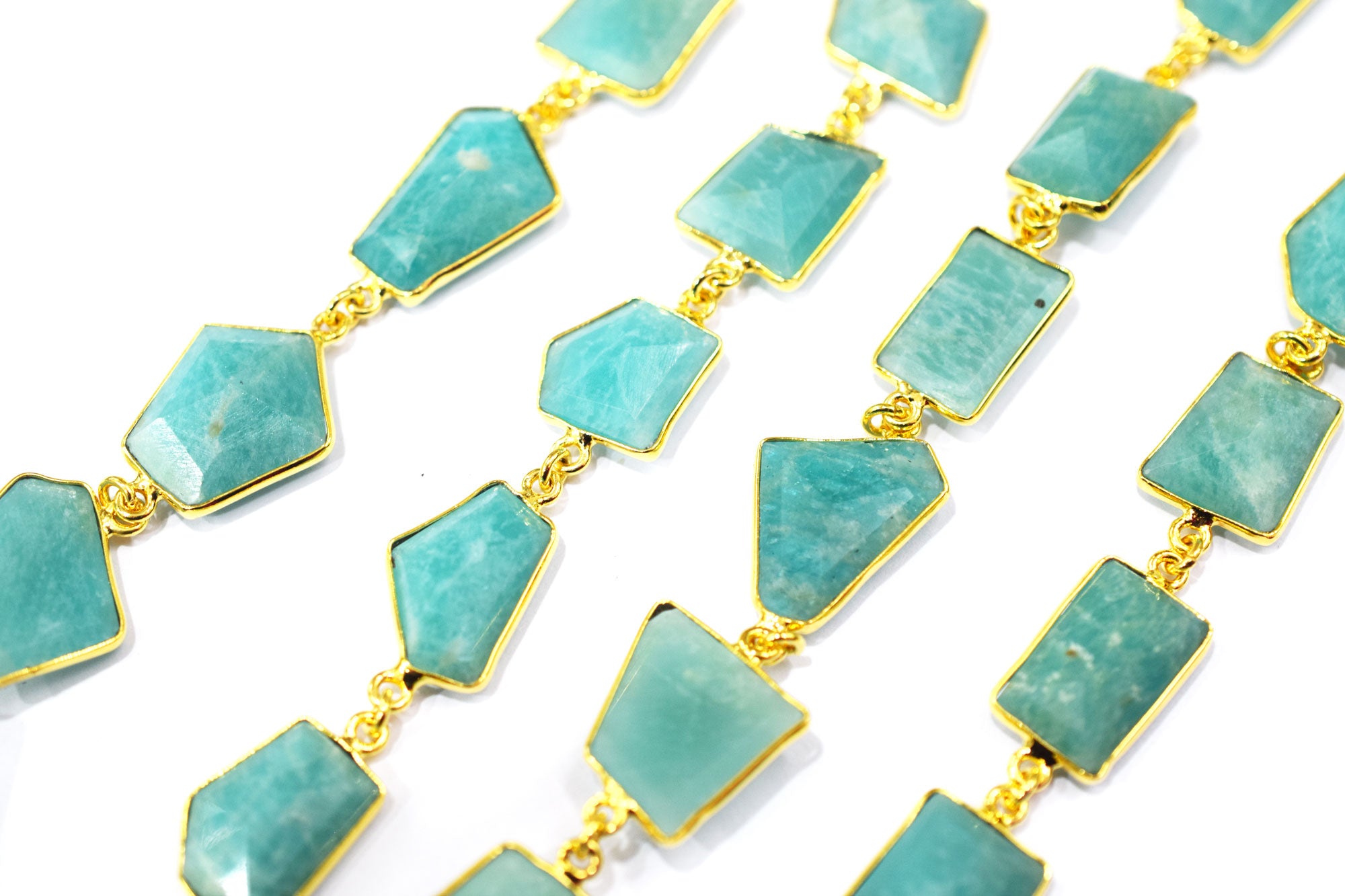 Amazonite Fancy Cut Shape Connector Chain , 14x16 - 15x20 mm , RB-6472